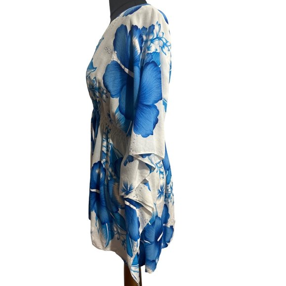 Thai Two Blue & White Floral Print Beach Coverup - Picture 3 of 11